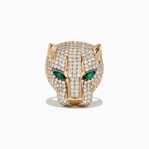 Effy 14K Gold Diamond Emerald Panther Head Ring - Picture 3 of 6